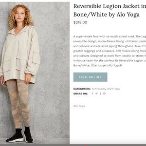 ALO Yoga Reversible Legion Jacket in Bone/White XS/S